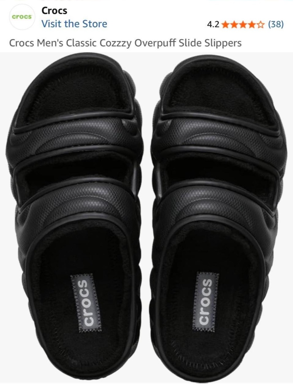 CROCS Men's Classic Cozzy Overpuff Slide in Black - Picture 2 of 7